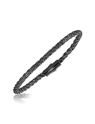 Sterling Silver Ruthenium Plated Fancy Style Stackable Bracelet