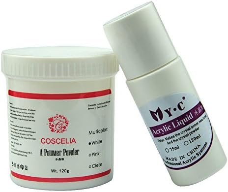 Fashion gallery 120g Jumbo Size Nail Acrylic Powder, White 1x acrylic liquid -75ml Nail Art UV Gel and Acrylic Manicure Tools 3D Tips DIY