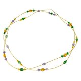 Glass Beaded Violet and Green Long Collar Necklace