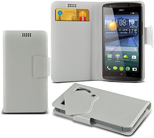 ( White ) Acer Liquid E700 Protective Stylish Fitted Super Thin Faux Leather Suction Pad Wallet Case Cover Skin With Credit/Debit Card Slots by ONX3