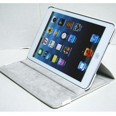 iPad mini ケース／アイパッド ミニ／スタンドＣ型／合皮製／牛皮模様／モニター回転式／ホワイト／白色