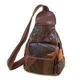 Brown Embossed Leather Patchwork Sling MINI Backpack Style Handbag