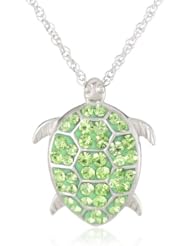 Sterling Silver Light Green Crystal Turtle Pendant Necklace, 18"