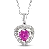 Sterling Silver 1 CT TGW Created Pink Sapphire 0.01 CT TDW Diamond Heart Pendant (H-I, I3)