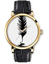 SPRAWL Aanalog Fashion Series Gold Ladies Watches of Genuine Black Leather Strap,Unique Wrist Watch for Women Girls Designed with Ink pen