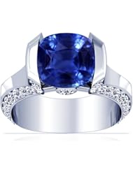 14K White Gold Cushion Cut Blue Sapphire Ring With Sidestones