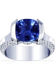 18K White Gold Cushion Cut Blue Sapphire Ring With Sidestones