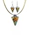 Necklace and Earrings Set - XS-45 - Genuine Handmade Dichroic Glass Pendant and Earrings - Hung on a 16" Stainless Steel Gold Colored Multi-Strand Cord + 2" Extension Chain and French Wires ~ All Findings and Earring wires are made of .925 Sterling Silver