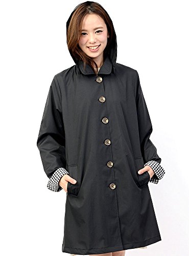 (ディーループ)D-LOOP 撥水加工 フード付き ギンガムチェック切替 ステンカラー レインコート 120147