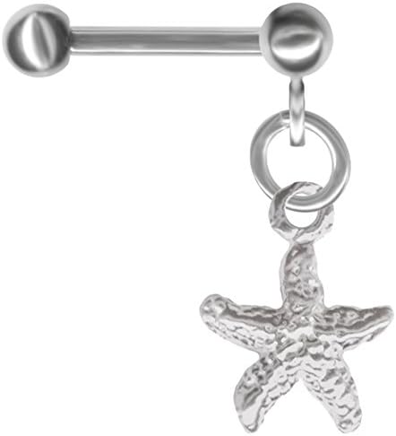 14g 1/4 inch (6mm) Dangle Starfish Cartilage Earring Straight Barbell-Steel Helix Earring