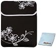 14 inch Black & White Blossom Floral Neoprene Netbook Laptop Sleeve Slip Case Pouch Bag + MyGift Cleaning Cloth for Apple, Acer, Asus, Dell, HP, Sony, Toshiba