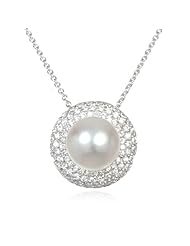 Freshwater Pearl Pendant with White CZ Trim-18"