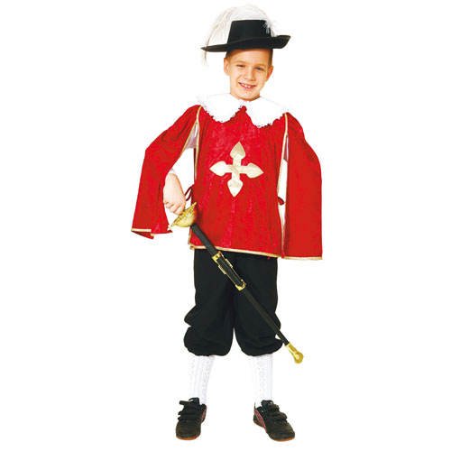 Kinder-Kostüm Musketier, rot-schwarz, Gr. 128