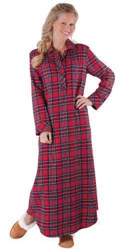 PajamaGram Women's Stewart Plaid Cotton Flannel Nightgown