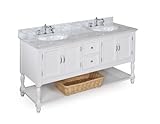 Beverly 60-inch Carrera Bathroom Vanity, Includes Cabinet, Soft Close Drawers with Carrera Countertop, Double Ceramic Sinks, and Chrome Faucets