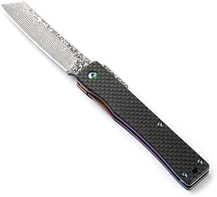 KnifeStyle Genuine Damascus Steel Carbon Fiber Handle Japanese Pocket Folding Razor Knife