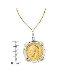 King George V Gold Sovereign Coin in Sterling Silver & 14k Gold Bezel (24" - 14k Gold Rope Chain)