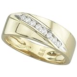 14K Yellow Gold Channel Set Round Diamond Men's Wedding Band Ring