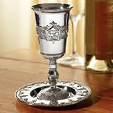 FOOTED NICKEL PLATED KIDDUSH CUP AND SAUCER