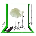 CowboyStudio Photography/Video Studio Triple Lighting Kit with 10ft x 12ft Black, White and Green Muslins Backdrops and Background Support System with Case