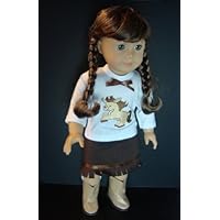 3 Pc Cowgirl Set with Brown Fringed Skirt White T-shirt with Pony on It and a Pair of Cowboy Boots Made to Fit the 18 Inch Doll Like American Girl and Madame Alexander Series Shoes Included