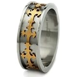 Stainless Steel Ring with Gold Plated Cross Cut-out Design 8mm (Sizes 7-13)