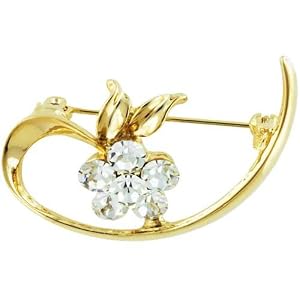 Vintage Yellow Gold Tone Rhinestone Flower Brooches and Pins by 