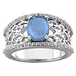 14K White Gold Cabochon London Blue Topaz and Diamond Ring