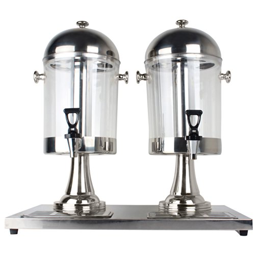 Hotel / Caterers 2 x 8.0 Liter Dual Compartments Stainless Steel Juice Dispensers / Beverage Servers - MyGift®