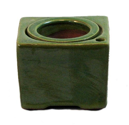 Square Self Watering Ceramic Pot with Felt Feet - Green - 4 3/8
