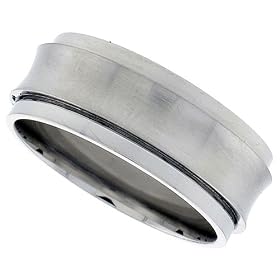 Stainless Steel 3/8 in. (9 mm) Spinner Ring w/ Concave Satin Center (Available in Sizes 8 to 14), size 8