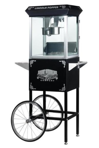 Great Northern Popcorn Black Lincoln 8 Ounce Antique Style Popcorn Machine and Cart