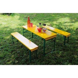 Jardipolys - Table Mini-Brasseurs en Sapin Jaune avec Bancs pour Enfants 110x