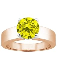 1.10 Ct Round Canary SI1/SI2 Diamond 18K Rose Gold Ring
