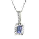 9ct White Gold Ladies Tanzanite And Diamond Rectangular Cluster Pendant Set With 025ct Of Diamonds On 18 Box Chain