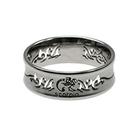 316L Stainless Steel Ring with Laser Cut-Out and Scorpio Print, Width: 8mm, Sizes: 9.0-12.0