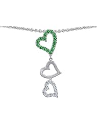 Original Star K (tm) Dangling Heart with Round Simulated Emerald Pendant in 925 Sterling Silver