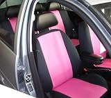CUSTOM Chevy Traverse Seat Covers - THIRD ROW FULL SET: 60/40 Split Back and Bottom w/ headrests (2009-2009) - Neo-Supreme Black w/ Pink - Made in the USA