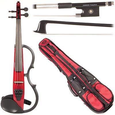 Yamaha SV-130 Concert Select Silent Electric Candy Apple Red 44 Violin Outfit including a Johnson String Young Artist Carbon Composite Bow and Yamaha Red Gig Bag