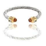 Sterling Silver with Champagne CZ Designer Inspired Cable Bangle