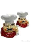 Pair Fat French Chef Ceramic Kitchen Egg Holder Cups