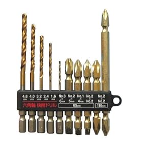 【クリックで詳細表示】RELIF 六角軸下穴ドリルと両頭ビット10本組