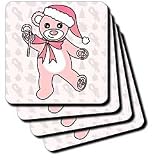 Christmas Cute Dancing Pink Teddy Bear with Santa hat - Set Of 4 Coasters - Soft