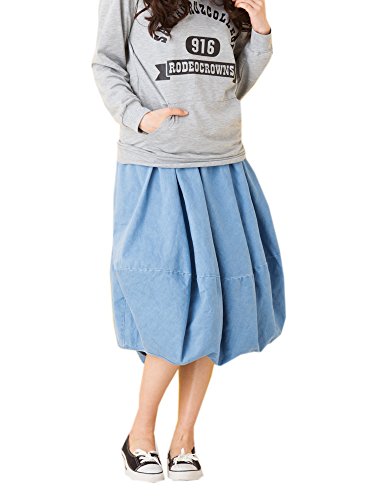 (Goldjapan)ゴールドジャパン 大きいサイズ レディース ウエストゴム ミモレ丈 バルーン デニムスカート スカート リボン ハーフ丈 ひざ丈 膝丈 膝下 膝丈スカート フレア スカート フォーマル デート 結婚式 二次会 入学式 入園式 カジュアル エレガント きれいめ 美脚 gold081