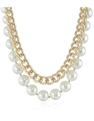 Anne Klein "Fair Lady" Gold-Tone Chain and Pearl Two Row Collar Necklace, 19"