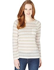 Raglan Sleeve Striped T-Shirt with Linen