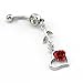 316L Surgical Steel 14G Clear Crystal Lovely Red Rose with Leaf Heart Dangle Navel Ring Belly Bar Button + Belly Retainer