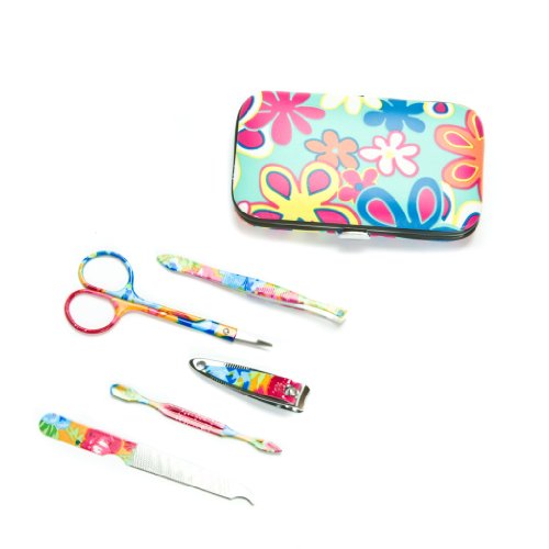 Blue Floral Manicure Set Tools and Case