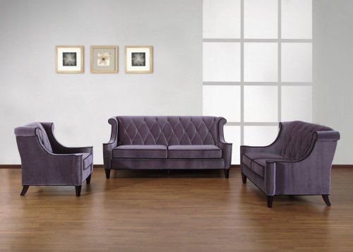 844 Barrister Sofa Set in Gray Velvet/Black Piping - Armen Living - 844-SSET-1