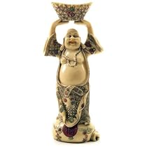 Ivory Effect Chinese Buddha Holding Basket Over Head